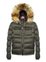 Mens Fur Hooded Down Jacket Front Side