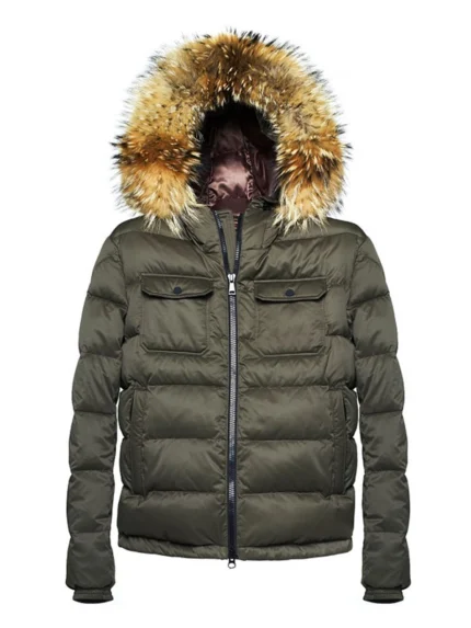 Mens Fur Hooded Down Jacket Front Side