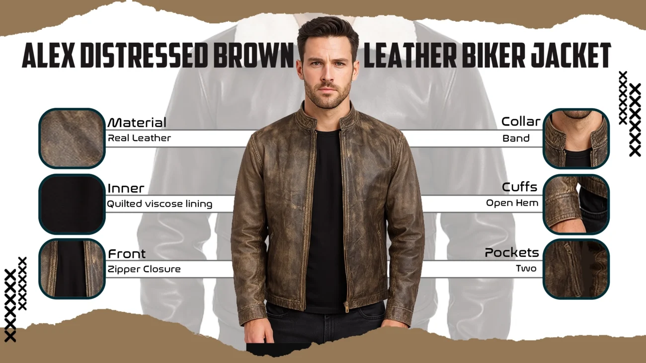 Alex Distressed Brown Leather Biker Jacket