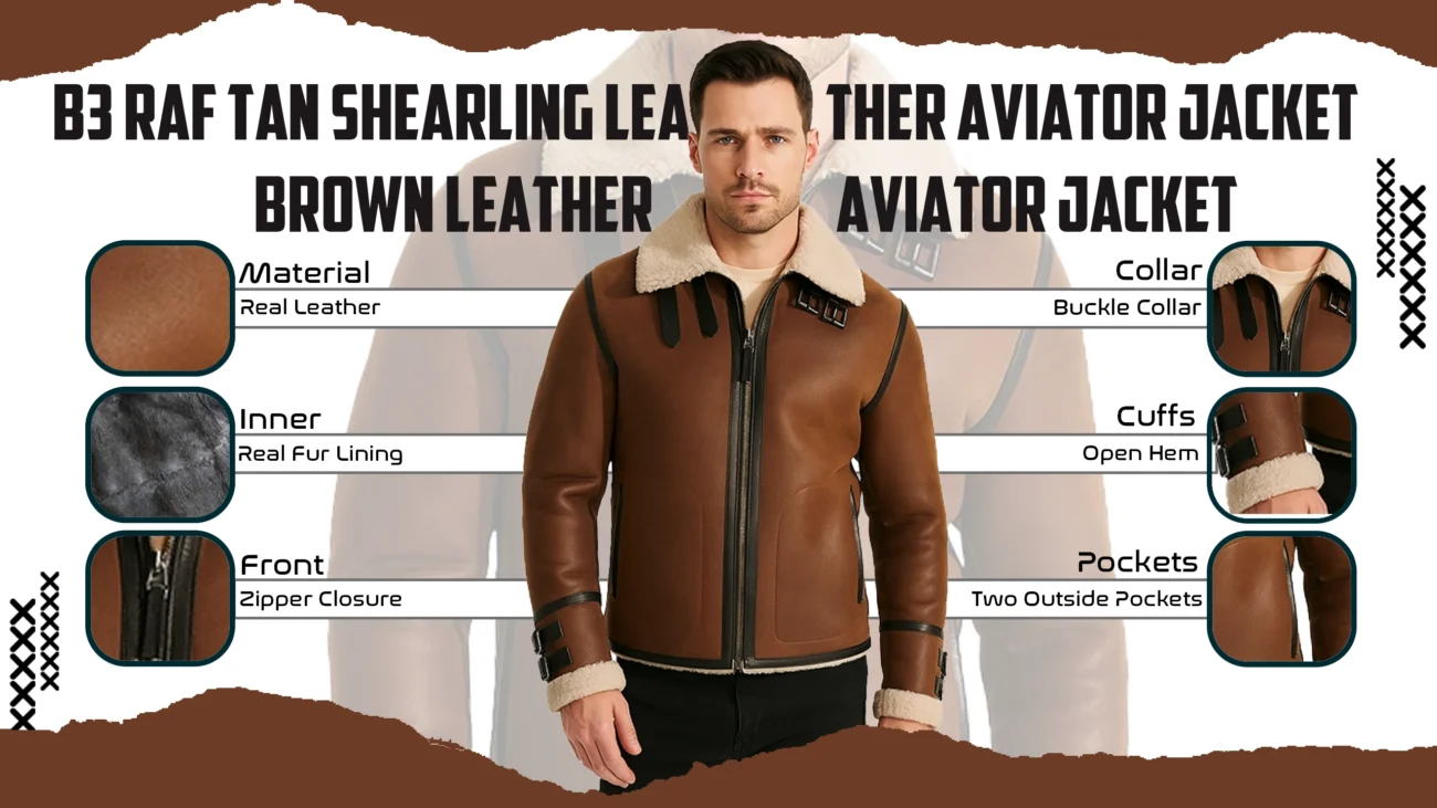 B3 RAF Tan Shearling Leather Aviator Jacket