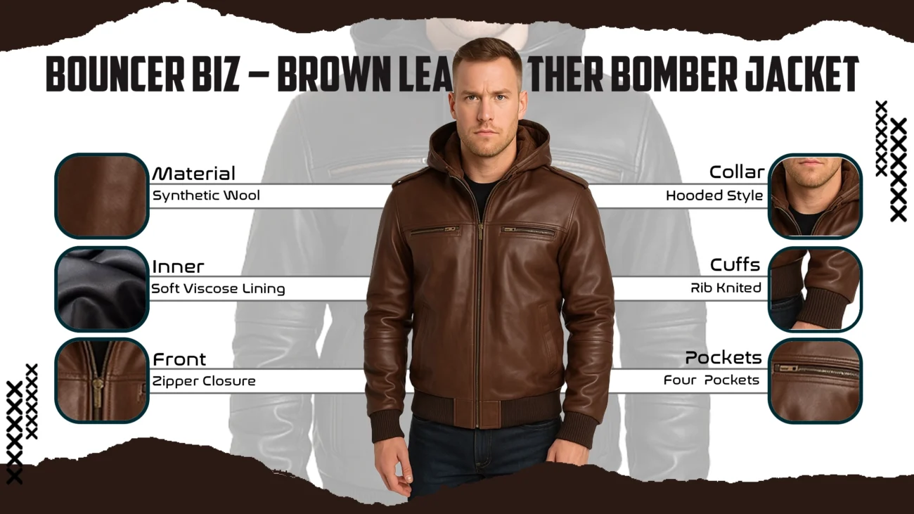 Bouncer Biz – Brown Leather Bomber Jacket