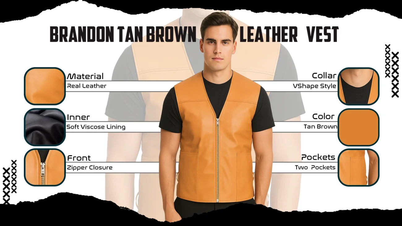Brandon Tan Brown Leather Vest
