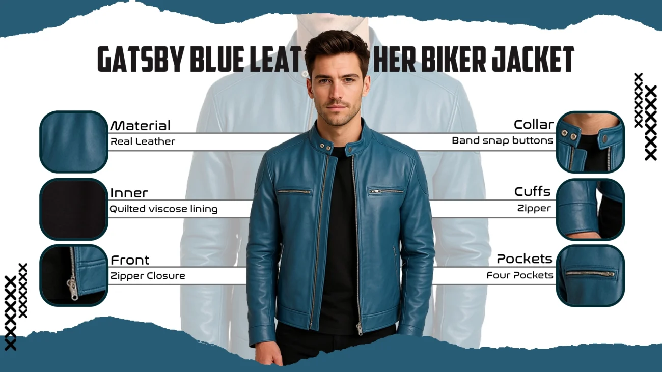 Gatsby Blue Leather Biker Jacket
