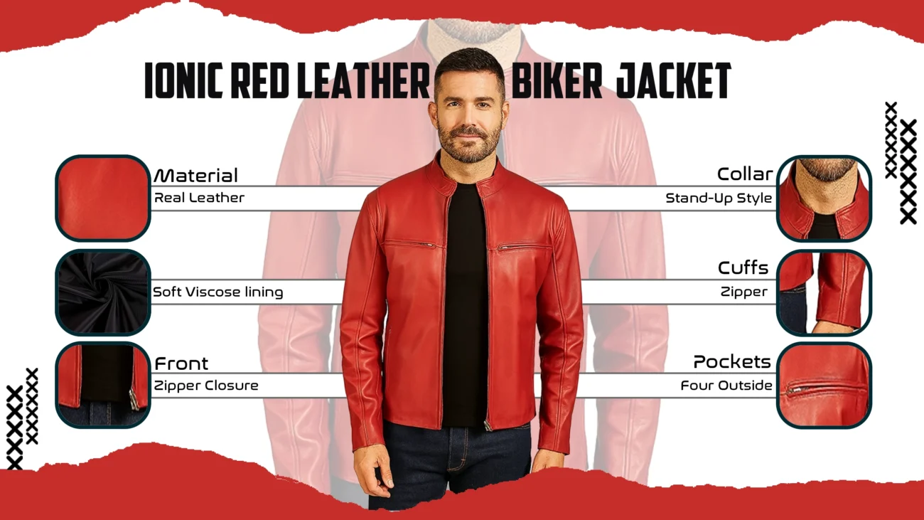 Ionic Red Leather Biker Jacket