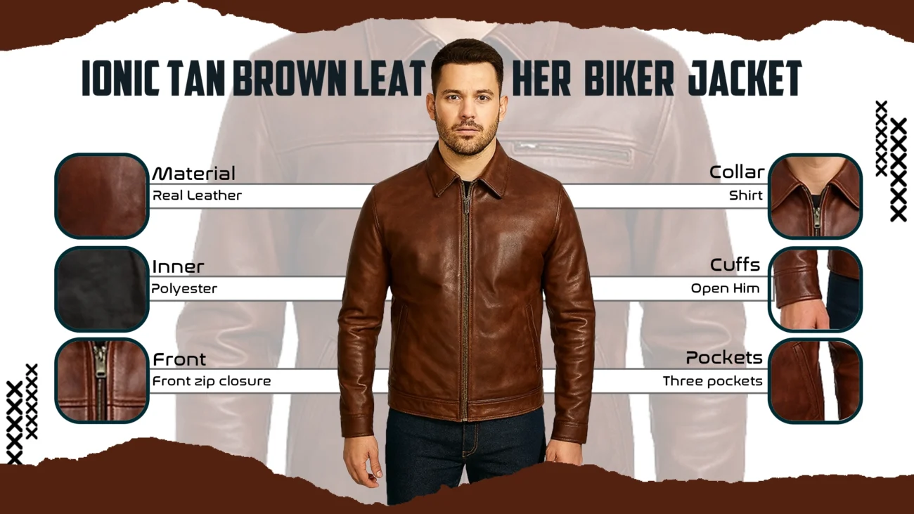 Ionic Tan Brown Leather Biker Jacket