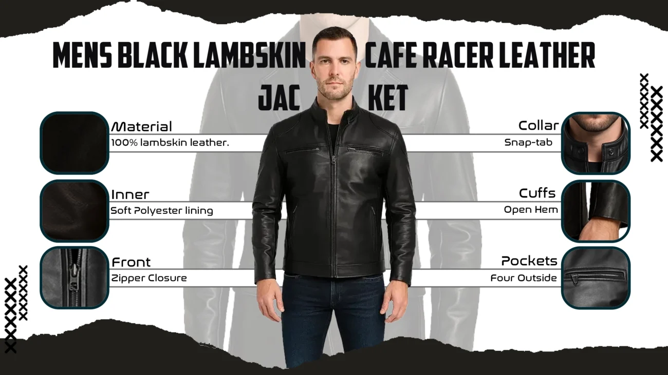 Mens Black Lambskin Cafe Racer Leather Jacket