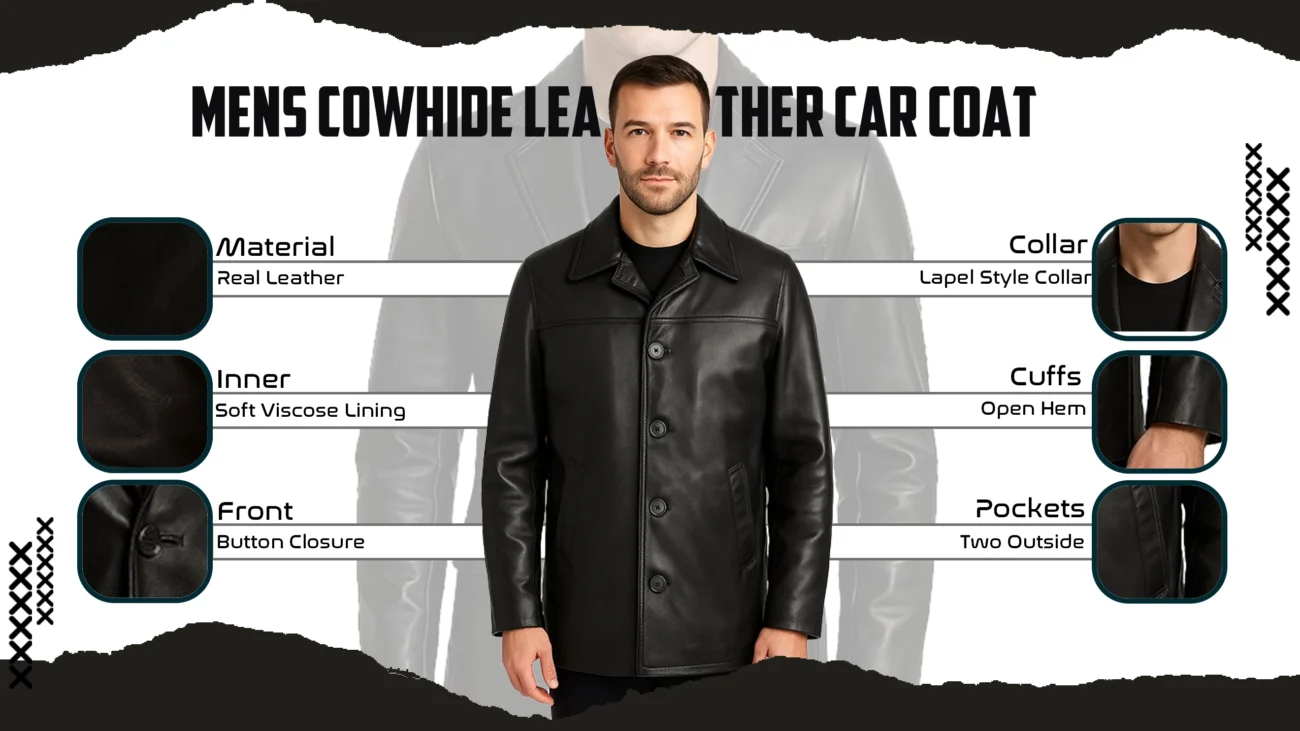 Mens Cowhide Leather Car Coat