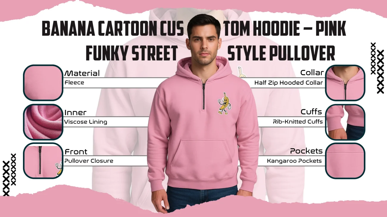 Banana Cartoon Custom Hoodie – Pink Funky Street Style Pullover
