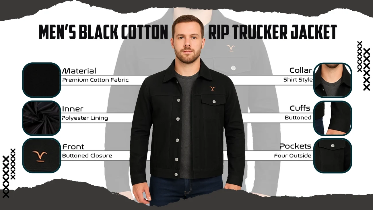 Men's Black Cotton Rip Trucker Jacket