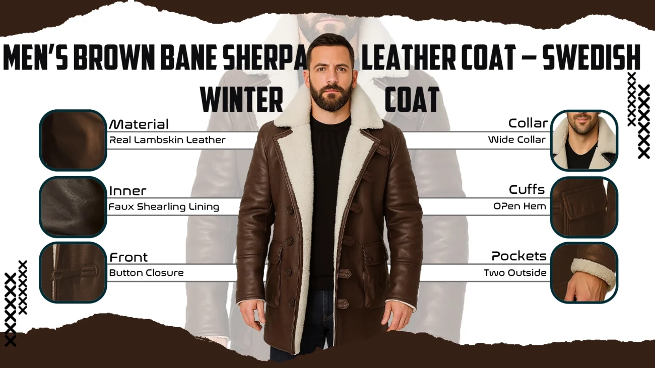 Men's Brown Bane Sherpa Leather Coat