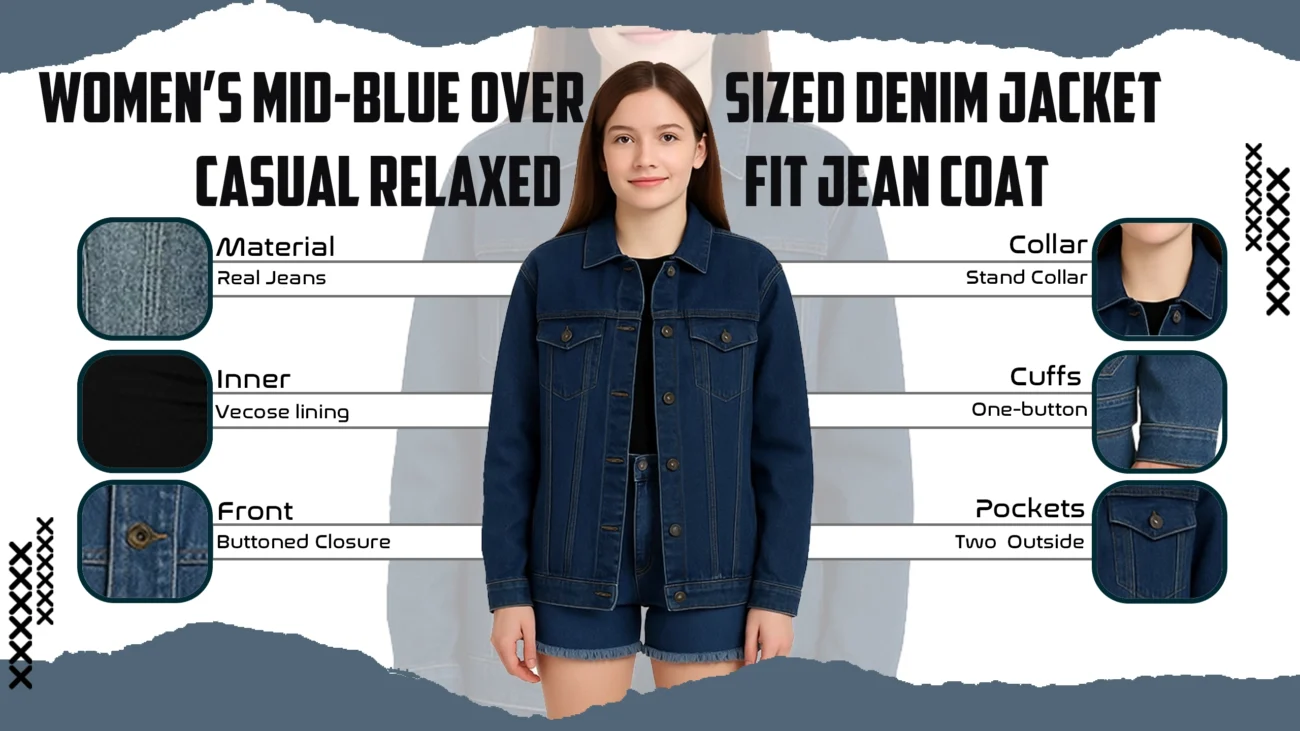 Women’s Mid-Blue Oversized Denim Jacket