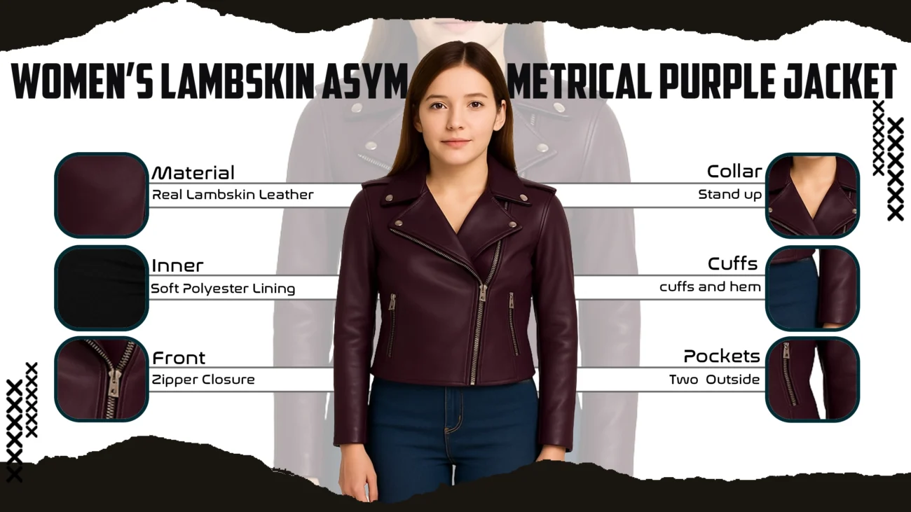 Women's Lambskin Asymmetrical Purple Jacket